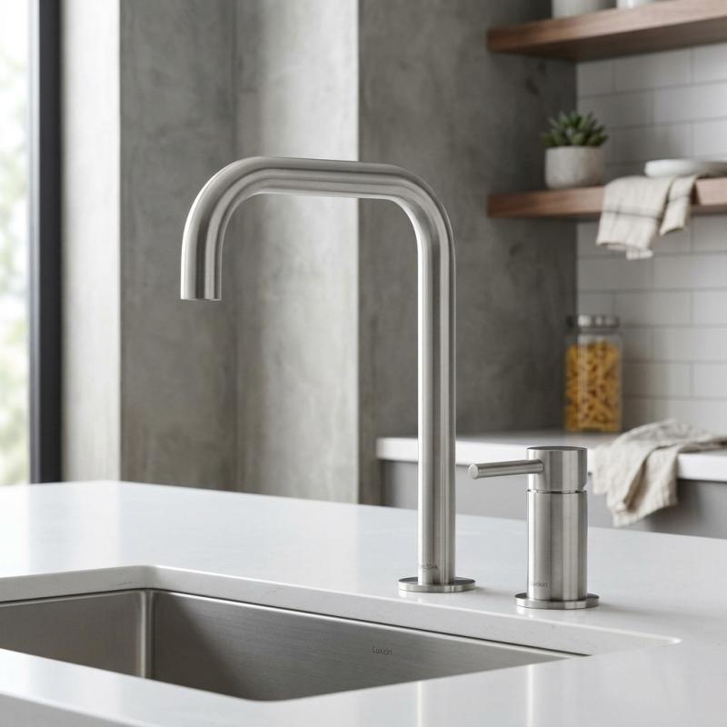 Pure.Sink Luxion 2-gats massief RVS keukenkraan met U uitloop PLX2HU-02